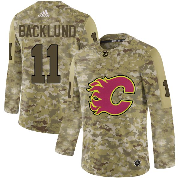 Stunning Adidas Flames #11 Mikael Backlund Camo Authentic Stitched NHL Jersey