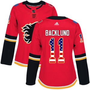 Exquisite Adidas Flames #11 Mikael Backlund Red Home Authentic USA Flag Women's Stitched NHL Jersey