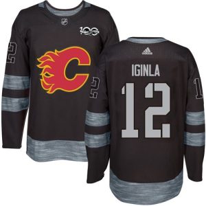 Premium Adidas Flames #12 Jarome Iginla Black 1917 2017 100th Anniversary Stitched NHL Jersey