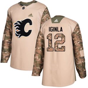 Gorgeous Adidas Flames #12 Jarome Iginla Camo Authentic 2017 Veterans Day Stitched Youth NHL Jersey