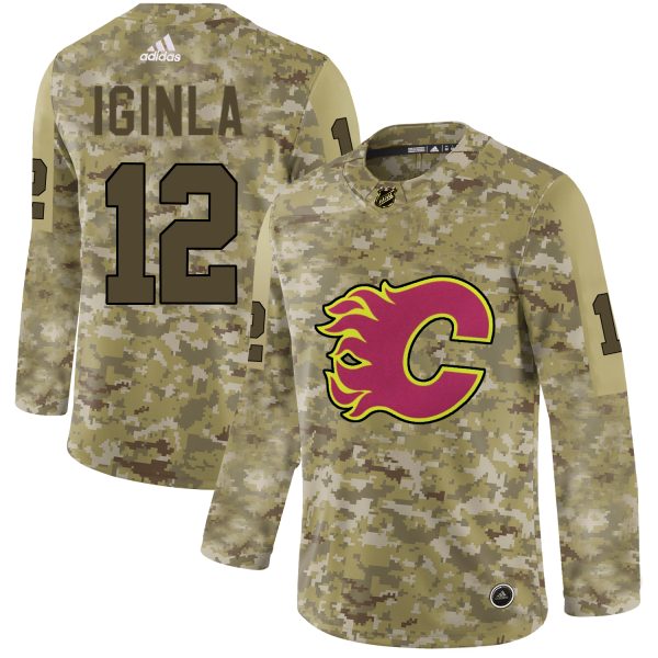 Premium Adidas Flames #12 Jarome Iginla Camo Authentic Stitched NHL Jersey