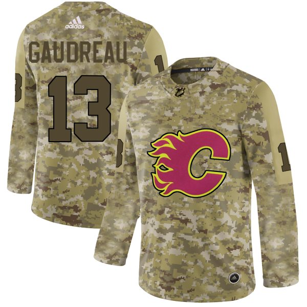 Splendid Adidas Flames #13 Johnny Gaudreau Camo Authentic Stitched NHL Jersey