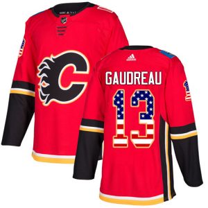 Splendid Adidas Flames #13 Johnny Gaudreau Red Home Authentic USA Flag Stitched Youth NHL Jersey
