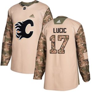 Exceptional Adidas Flames #17 Milan Lucic Camo Authentic 2017 Veterans Day Stitched Youth NHL Jersey