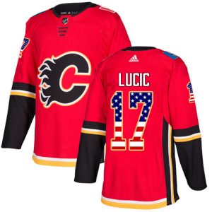 Superior Adidas Flames #17 Milan Lucic Red Home Authentic USA Flag Stitched Youth NHL Jersey