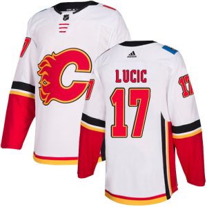 Stunning Adidas Flames #17 Milan Lucic White Road Authentic Stitched Youth NHL Jersey