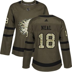 Splendid Adidas Flames #18 James Neal Green Salute to Service Women's Stitched NHL Jersey