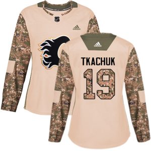 Stunning Adidas Flames #19 Matthew Tkachuk Camo Authentic 2017 Veterans Day Women's Stitched NHL Jersey