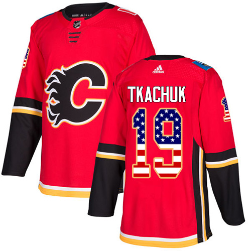 Premium Adidas Flames #19 Matthew Tkachuk Red Home Authentic USA Flag Stitched NHL Jersey