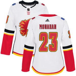 Stunning Adidas Flames #23 Sean Monahan White Road Authentic Women's Stitched NHL Jersey