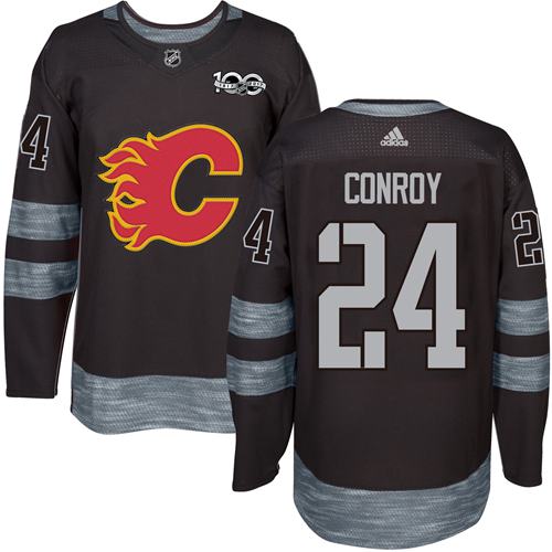 Splendid Adidas Flames #24 Craig Conroy Black 1917 2017 100th Anniversary Stitched NHL Jersey
