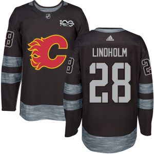 Outstanding Adidas Flames #28 Elias Lindholm Black 1917 2017 100th Anniversary Stitched NHL Jersey