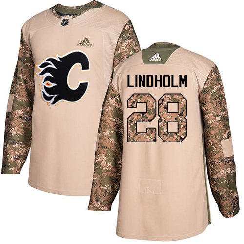 Gorgeous Adidas Flames #28 Elias Lindholm Camo Authentic 2017 Veterans Day Stitched Youth NHL Jersey