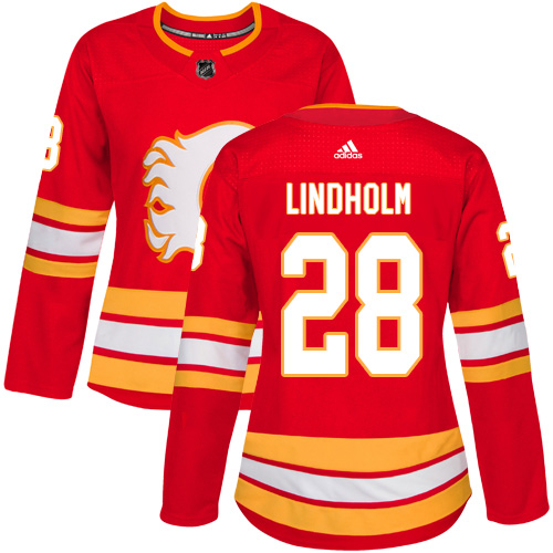Outstanding Adidas Flames #28 Elias Lindholm Red Alternate Authentic Women's Stitched NHL Jersey