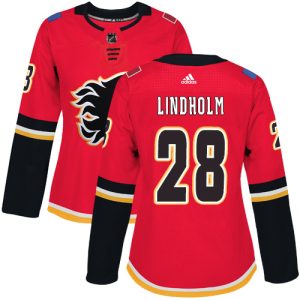 Outstanding Adidas Flames #28 Elias Lindholm Red Home Authentic Women's Stitched NHL Jersey