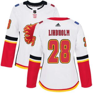 First - rate Adidas Flames #28 Elias Lindholm White Road Authentic Women's Stitched NHL Jersey