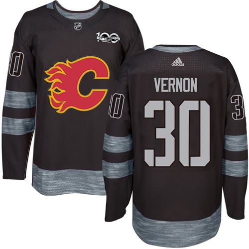 Gorgeous Adidas Flames #30 Mike Vernon Black 1917 2017 100th Anniversary Stitched NHL Jersey