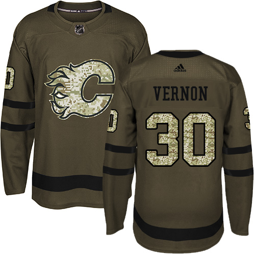 Splendid Adidas Flames #30 Mike Vernon Green Salute to Service Stitched NHL Jersey
