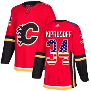 Splendid Adidas Flames #34 Miikka Kiprusoff Red Home Authentic USA Flag Stitched NHL Jersey