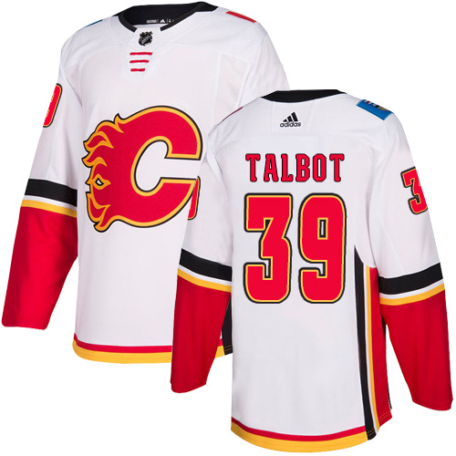 Exquisite Adidas Flames #39 Cam Talbot White Road Authentic Stitched NHL Jersey