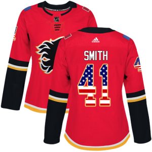Magnificent Adidas Flames #41 Mike Smith Red Home Authentic USA Flag Women's Stitched NHL Jersey