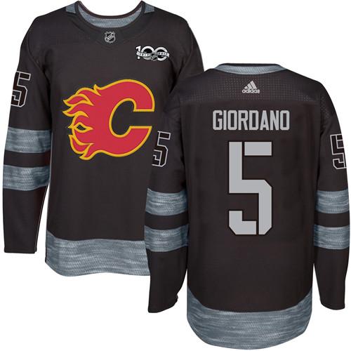 Premium Adidas Flames #5 Mark Giordano Black 1917 2017 100th Anniversary Stitched NHL Jersey