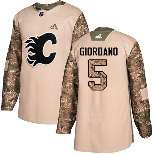 Premium Adidas Flames #5 Mark Giordano Camo Authentic 2017 Veterans Day Stitched Youth NHL Jersey