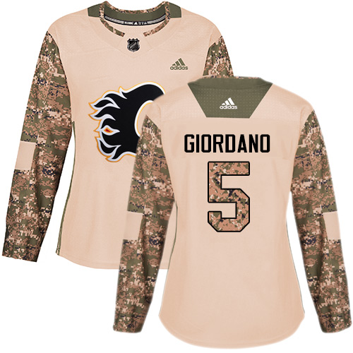 Premium Adidas Flames #5 Mark Giordano Camo Authentic 2017 Veterans Day Women's Stitched NHL Jersey