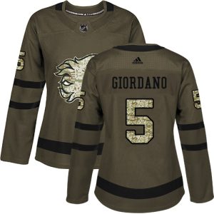 Gorgeous Adidas Flames #5 Mark Giordano Green Salute to Service Women's Stitched NHL Jersey