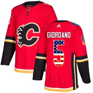 First - rate Adidas Flames #5 Mark Giordano Red Home Authentic USA Flag Stitched Youth NHL Jersey