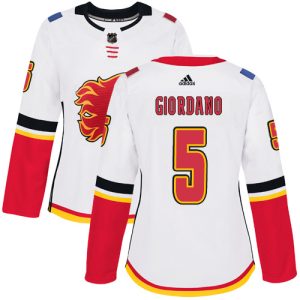 Splendid Adidas Flames #5 Mark Giordano White Road Authentic Women's Stitched NHL Jersey