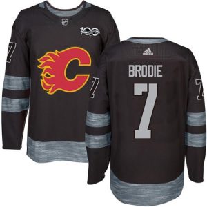 Exquisite Adidas Flames #7 TJ Brodie Black 1917 2017 100th Anniversary Stitched NHL Jersey