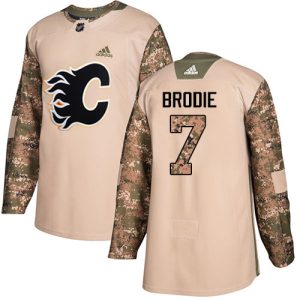 Stunning Adidas Flames #7 TJ Brodie Camo Authentic 2017 Veterans Day Stitched Youth NHL Jersey