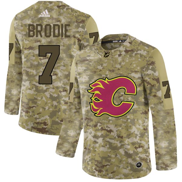 Exceptional Adidas Flames #7 TJ Brodie Camo Authentic Stitched NHL Jersey