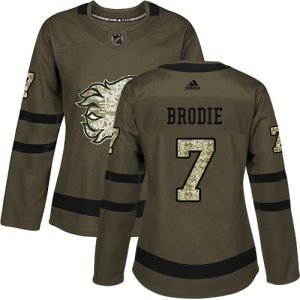 Outstanding Adidas Flames #7 TJ Brodie Green Salute to Service Women's Stitched NHL Jersey