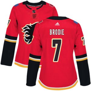 Premium Adidas Flames #7 TJ Brodie Red Home Authentic Women's Stitched NHL Jersey