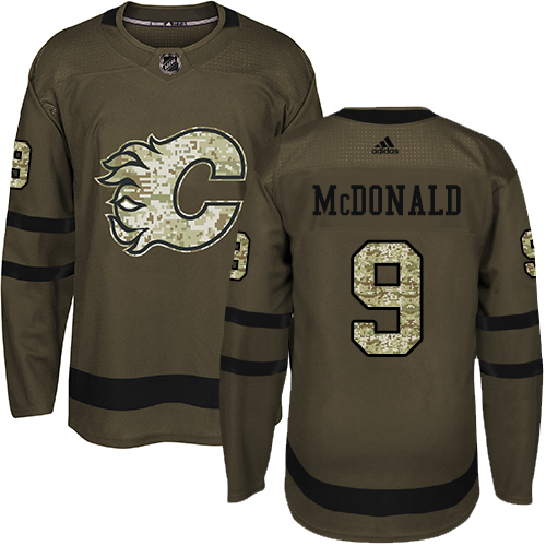 Magnificent Adidas Flames #9 Lanny McDonald Green Salute to Service Stitched NHL Jersey
