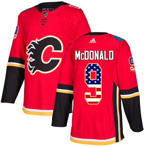 Splendid Adidas Flames #9 Lanny McDonald Red Home Authentic USA Flag Stitched NHL Jersey