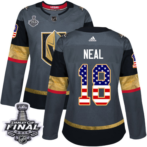 Premium Adidas Golden Knights #18 James Neal Grey Home Authentic USA Flag 2018 Stanley Cup Final Women's Stitched NHL Jersey