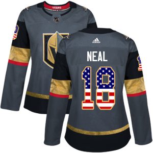 Exceptional Adidas Golden Knights #18 James Neal Grey Home Authentic USA Flag Women's Stitched NHL Jersey