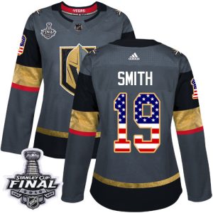 Exceptional Adidas Golden Knights #19 Reilly Smith Grey Home Authentic USA Flag 2018 Stanley Cup Final Women's Stitched NHL Jersey