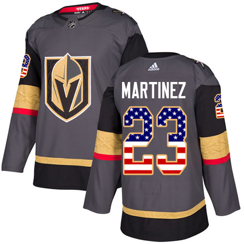 Splendid Adidas Golden Knights #23 Alec Martinez Grey Home Authentic USA Flag Stitched NHL Jersey