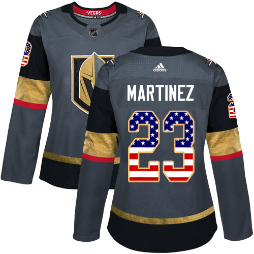 Outstanding Adidas Golden Knights #23 Alec Martinez Grey Home Authentic USA Flag Women's Stitched NHL Jersey