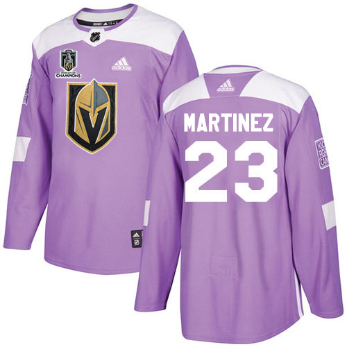 Magnificent Adidas Golden Knights #23 Alec Martinez Purple 2023 Stanley Cup Champions Authentic Fights Cancer Stitched NHL Jersey