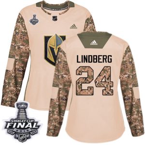 Exquisite Adidas Golden Knights #24 Oscar Lindberg Camo Authentic 2017 Veterans Day 2018 Stanley Cup Final Women's Stitched NHL Jersey