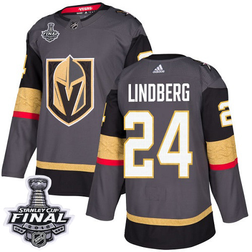 Exquisite Adidas Golden Knights #24 Oscar Lindberg Grey Home Authentic 2018 Stanley Cup Final Stitched Youth NHL Jersey