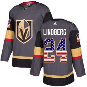 Outstanding Adidas Golden Knights #24 Oscar Lindberg Grey Home Authentic USA Flag Stitched Youth NHL Jersey