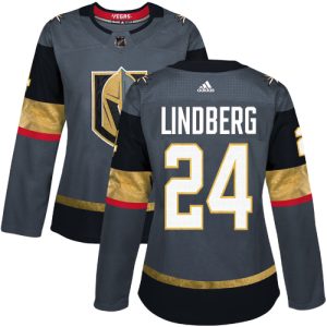 Exceptional Adidas Golden Knights #24 Oscar Lindberg Grey Home Authentic Women's Stitched NHL Jersey