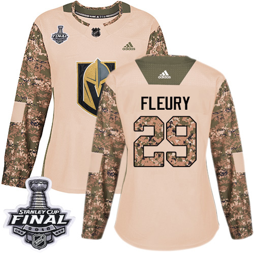 Magnificent Adidas Golden Knights #29 Marc Andre Fleury Camo Authentic 2017 Veterans Day 2018 Stanley Cup Final Women's Stitched NHL Jersey
