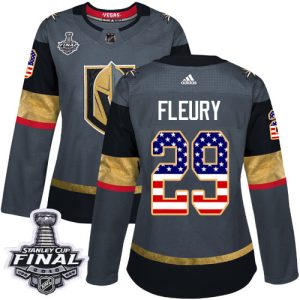 Superior Adidas Golden Knights #29 Marc Andre Fleury Grey Home Authentic USA Flag 2018 Stanley Cup Final Women's Stitched NHL Jersey